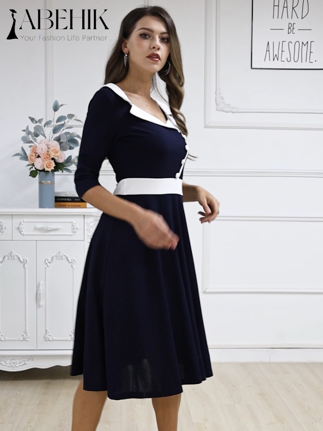 Amazon.com: ABEHIK Women 1950s Vintage Retro Dress 3/4